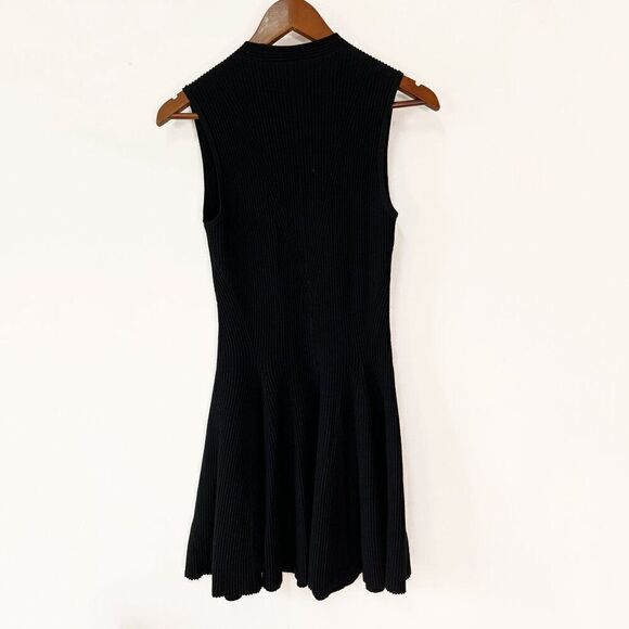 Club Monaco Black V-Neck Sleeveless Rib Knit Dress - Picture 3 of 8